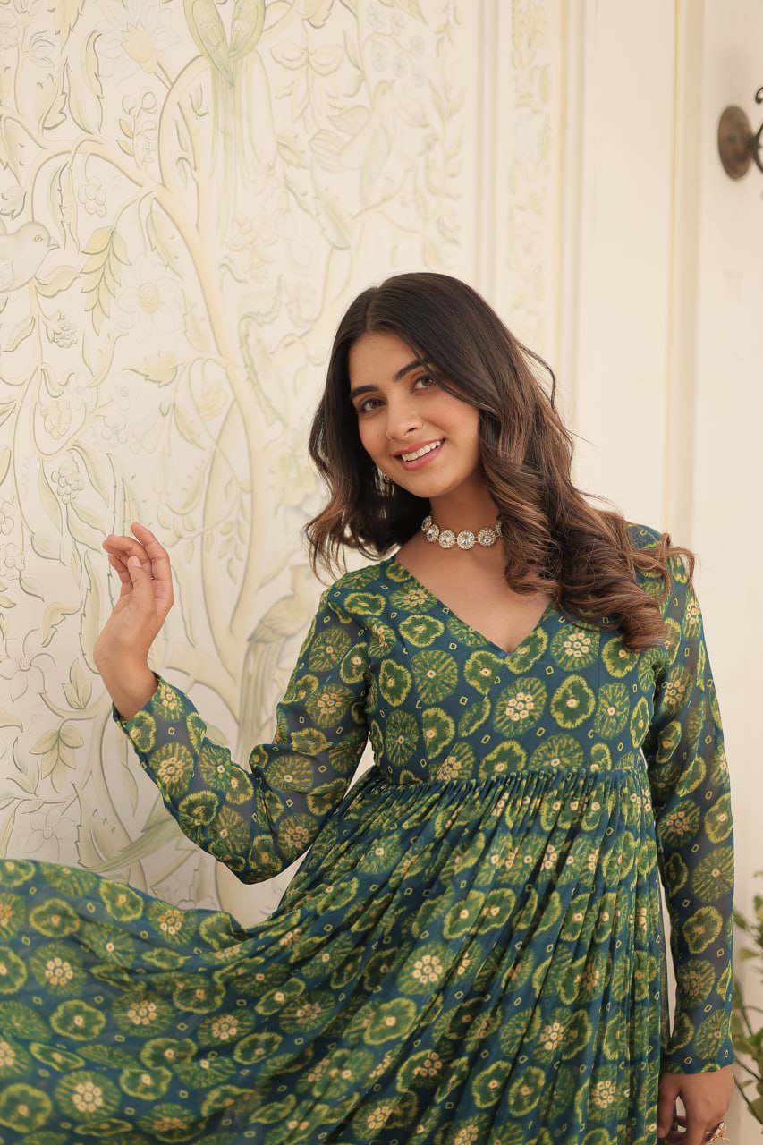 Rama Fancy V Neck Faux Georgette With Foil Print Suit