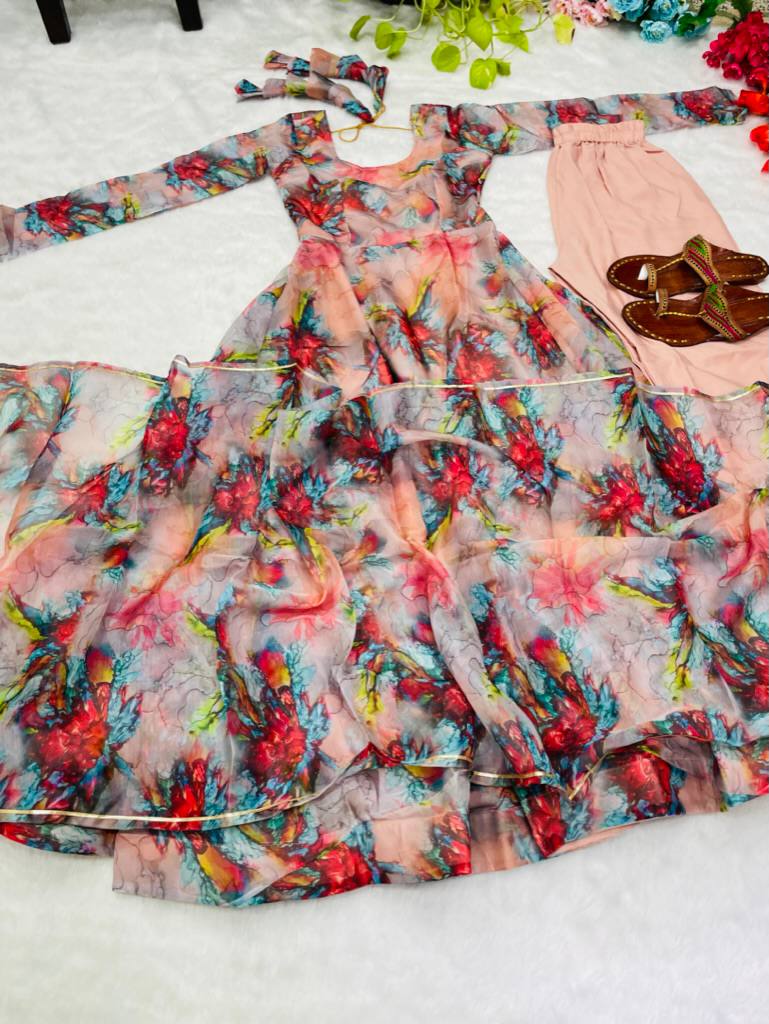 Organza Taby Silk With Digital Print Gown With Dupatta