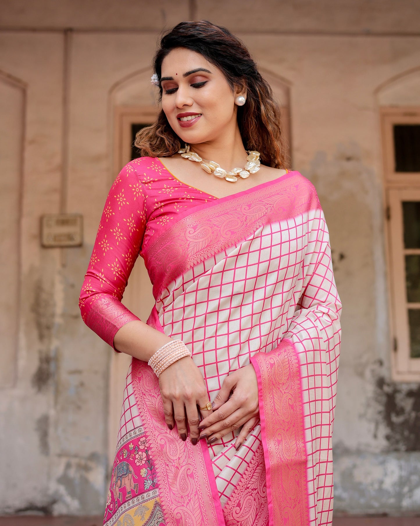 PURE SILK DIGITALLY PRINTED SAREE WEAVED WITH GOLDEN ZARI COMES WITH TASSELS