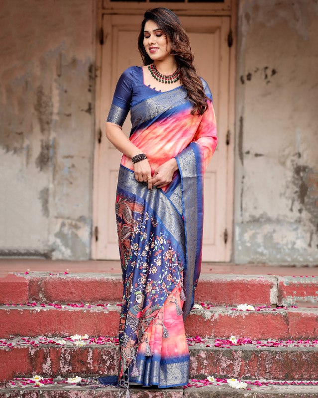 PURE SILK DIGITALLY PRINTED SAREE WEAVED WITH GOLDEN ZARI COMES WITH TASSELS