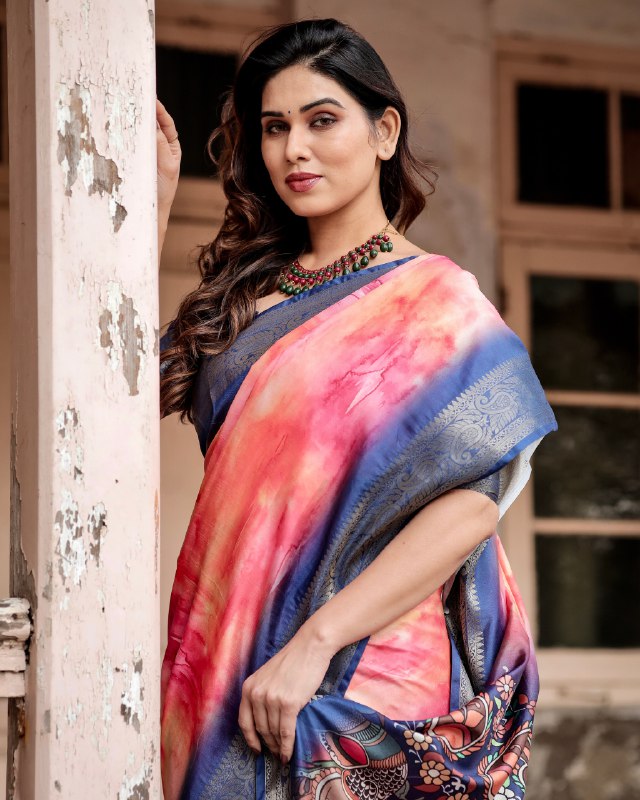 PURE SILK DIGITALLY PRINTED SAREE WEAVED WITH GOLDEN ZARI COMES WITH TASSELS