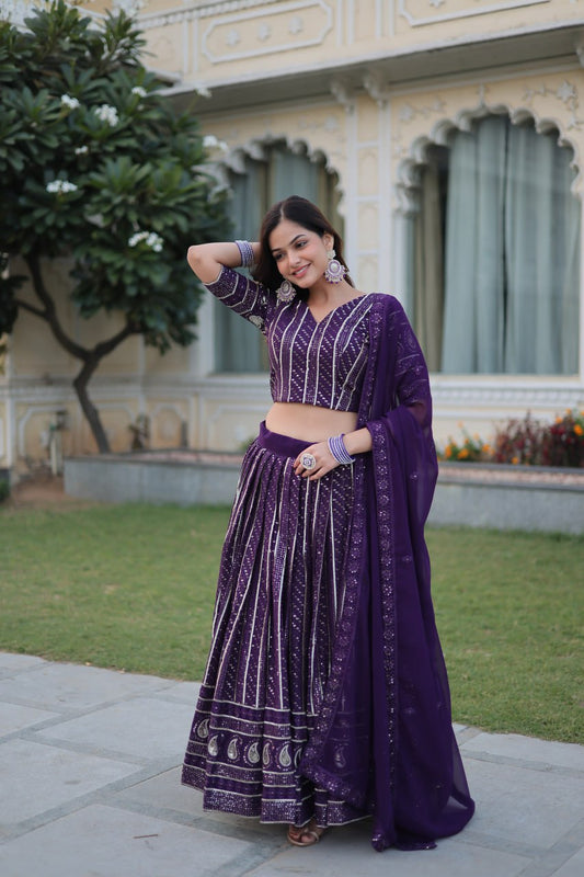 Purple Color Faux Blooming With Heavy Sequins Zari Embroidered work Lehenga