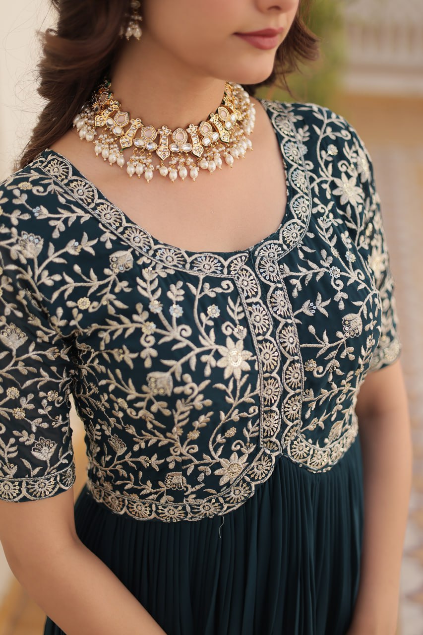Rama Luxury Clothing Faux Blooming With Embroidery Zari Sequins-Work Gown
