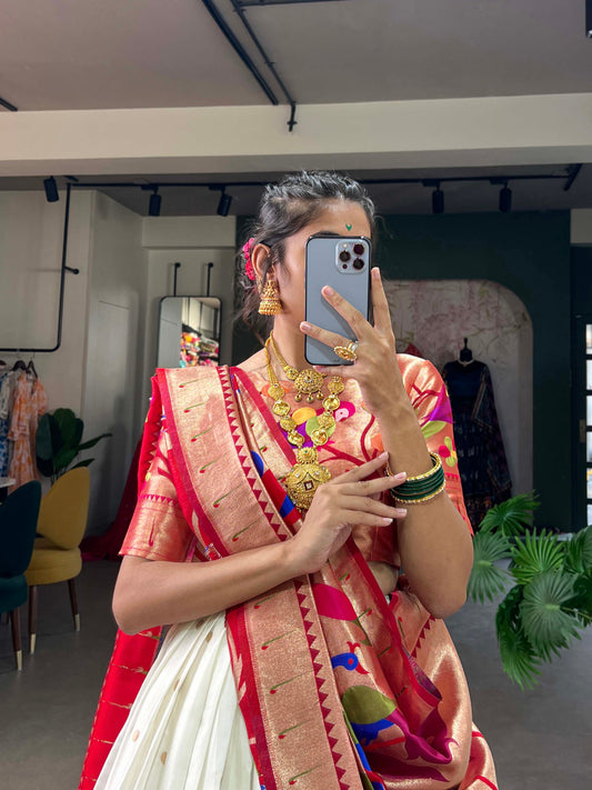 White Color Weaving Zari Work Jacquard Silk Lehenga Choli