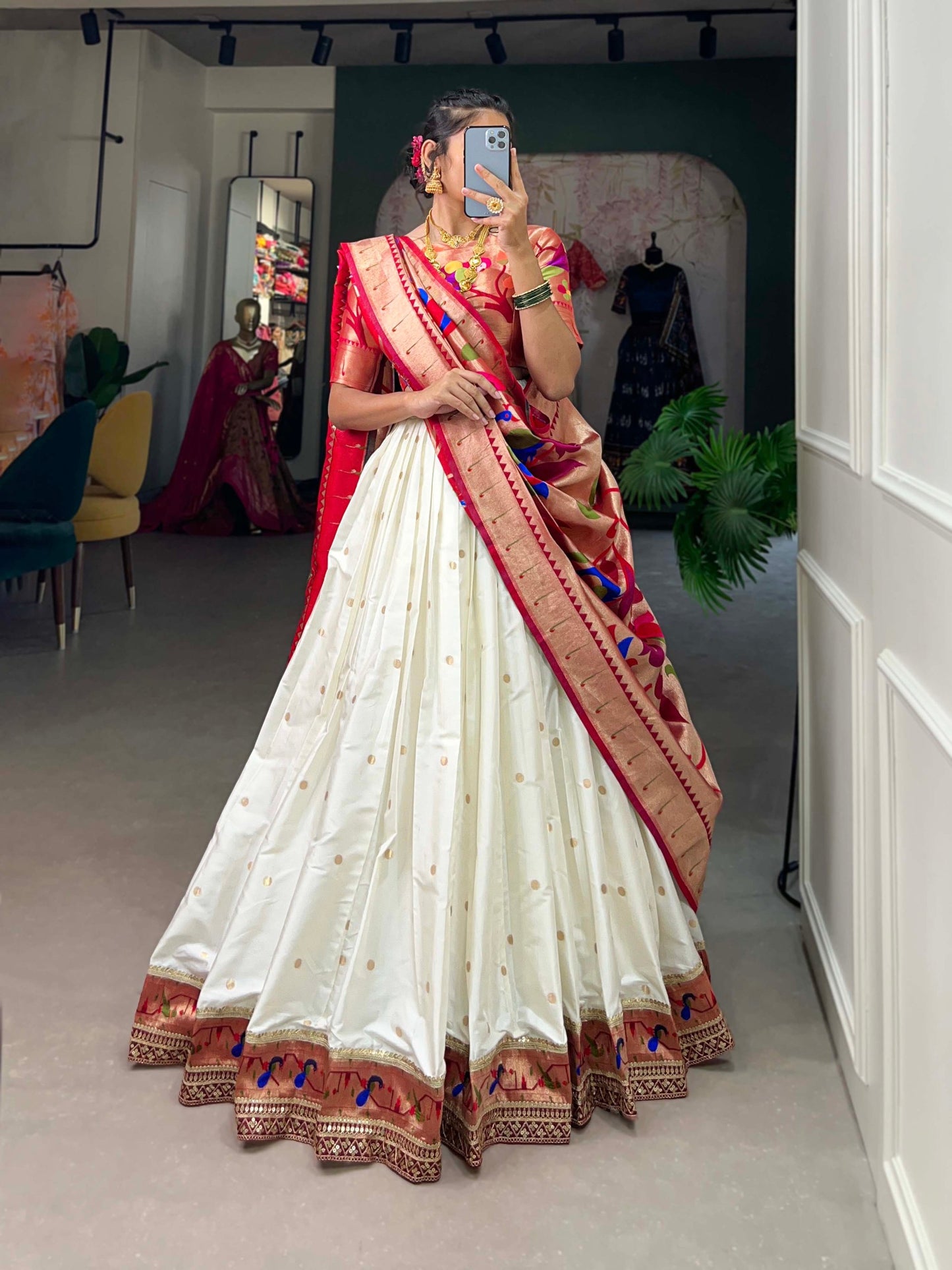 White Color Weaving Zari Work Jacquard Silk Lehenga Choli