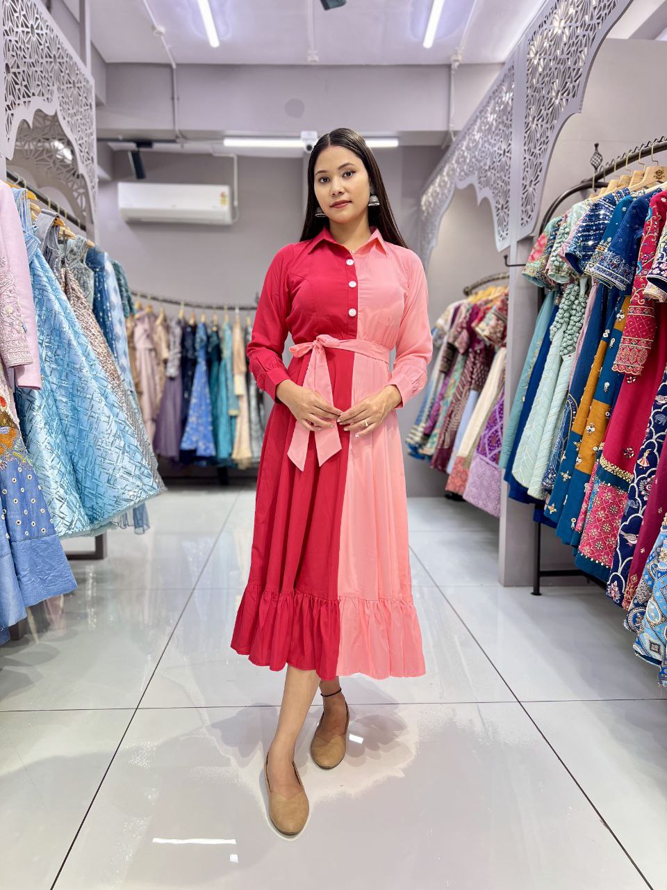 Heavy malai Crepe Two Colour Gown