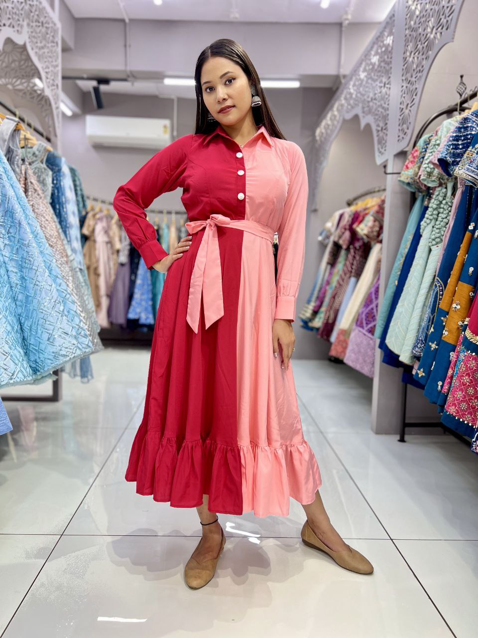 Heavy malai Crepe Two Colour Gown
