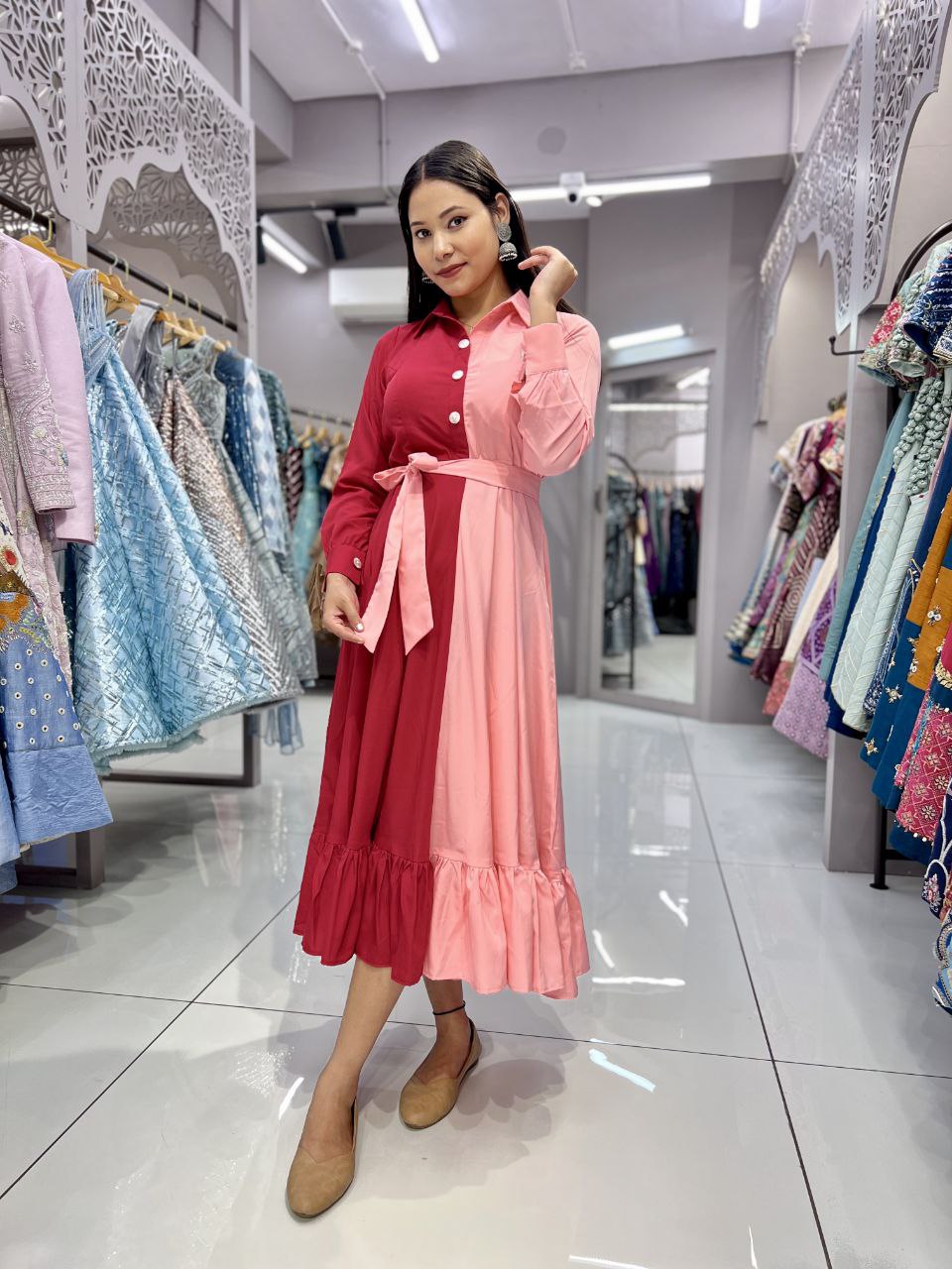 Heavy malai Crepe Two Colour Gown