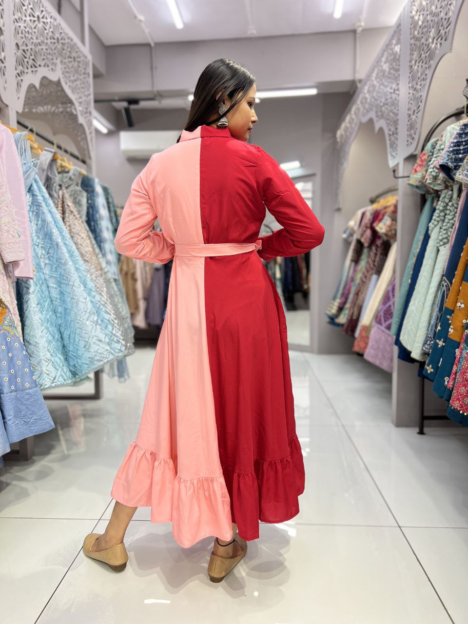 Heavy malai Crepe Two Colour Gown