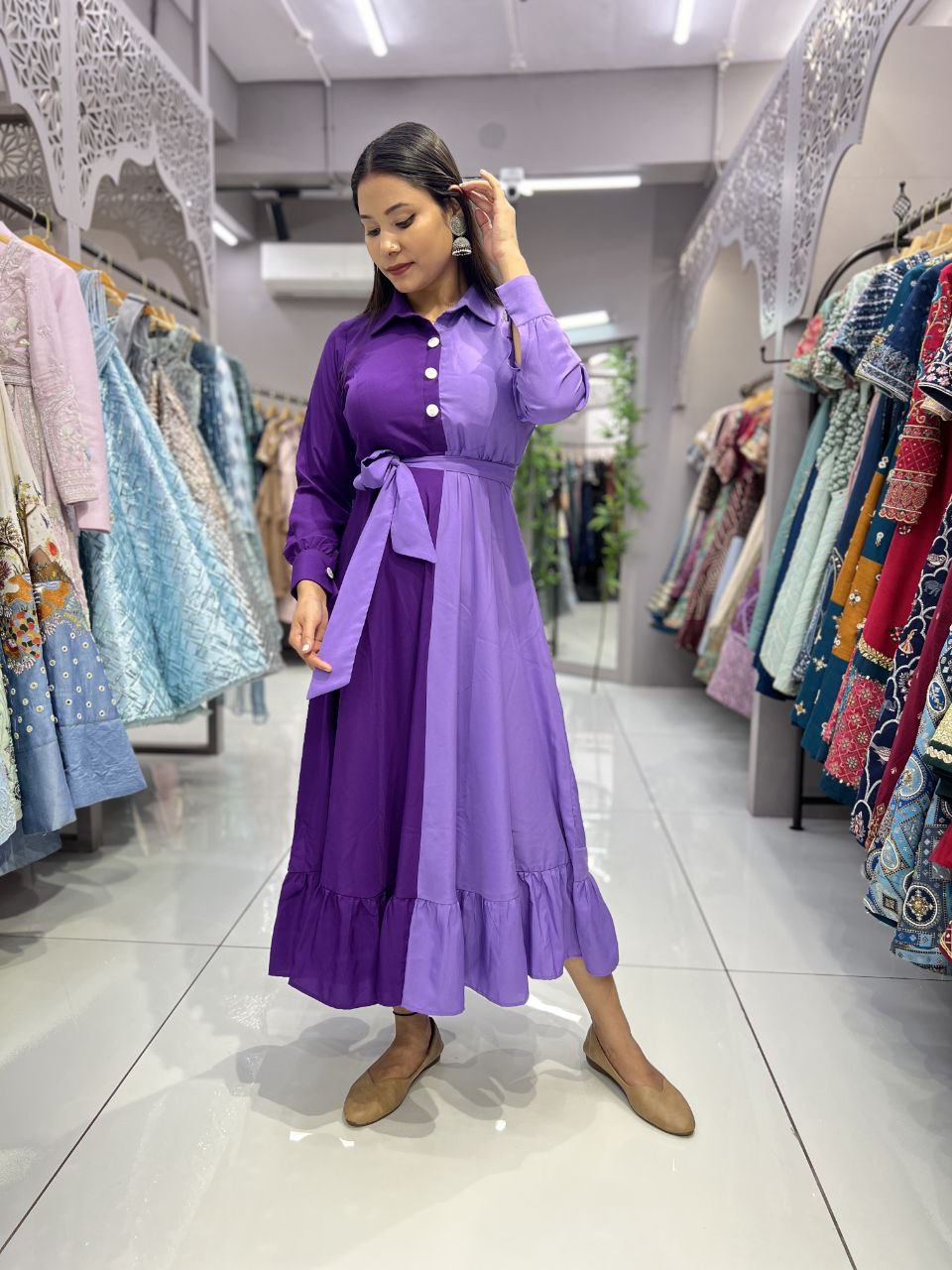 Heavy Malai Crepe Two Colour Gown