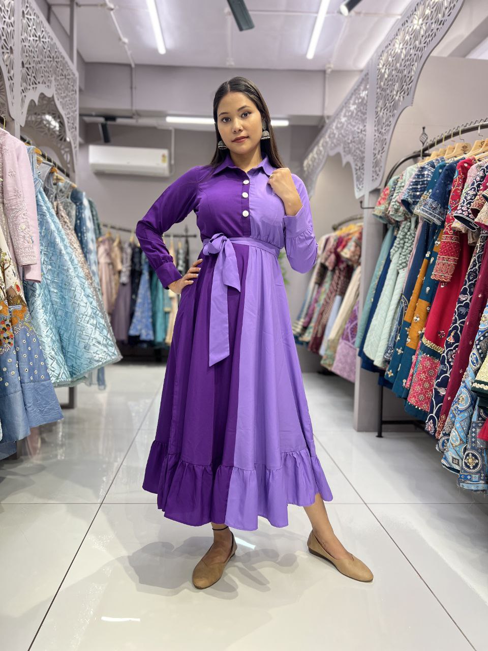 Heavy Malai Crepe Two Colour Gown