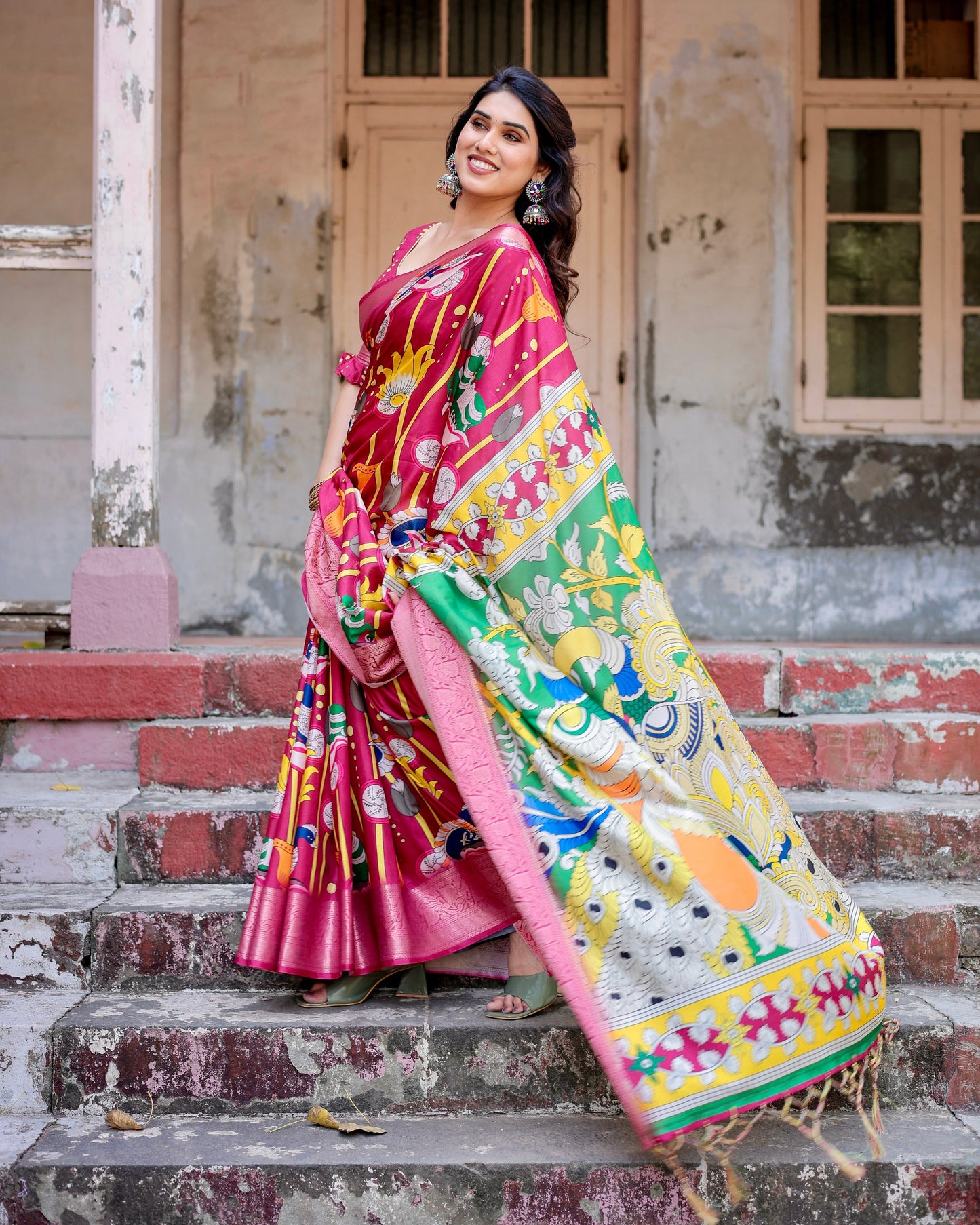 PURE SILK DIGITALLY PRINTED SAREE WEAVED WITH GOLDEN ZARI COMES WITH TASSELS