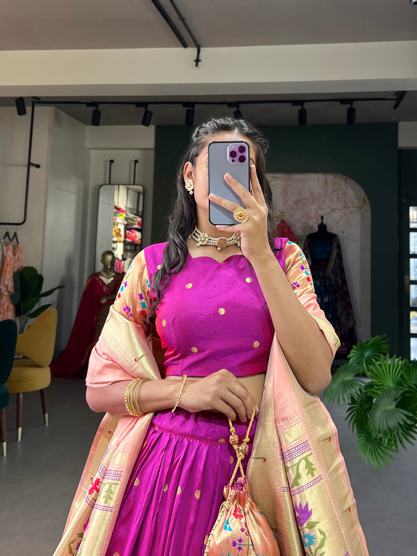 Purple Color Jacquard Silk (Paithani) Weaving Zari Work Wedding Wear Lehenga Choli