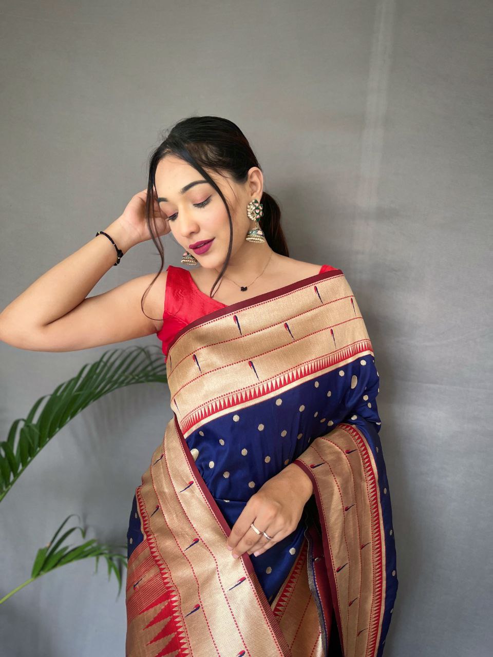 Navy Blue Pure Paithani Silk Saree With Paithani Rich Weaved Pallu With Tassels And Unique Mottif Pattern