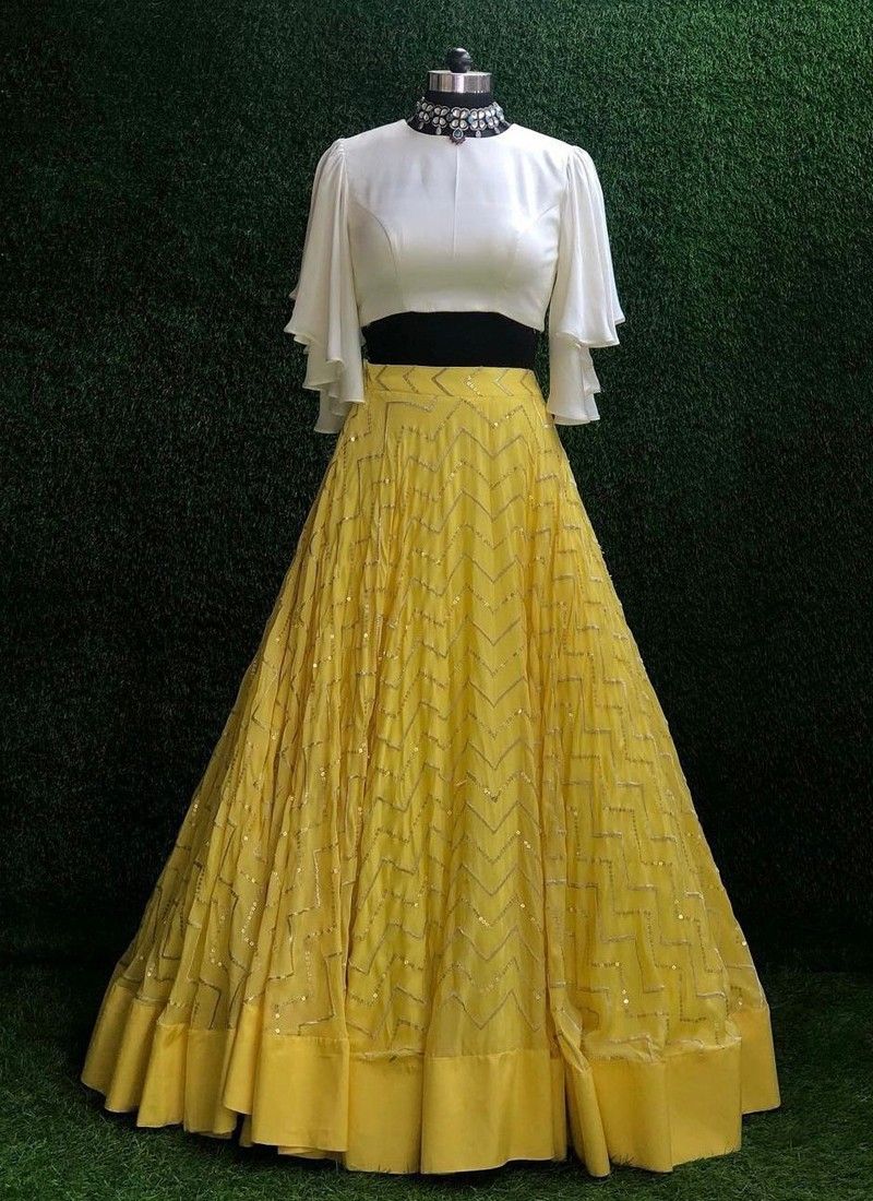 Yellow Color Sequins Embroidery Work Georgette Lehenga Choli