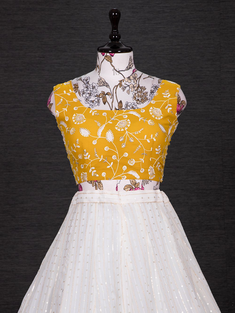 White Color Sequins Embroidery Georgette Lehenga Choli