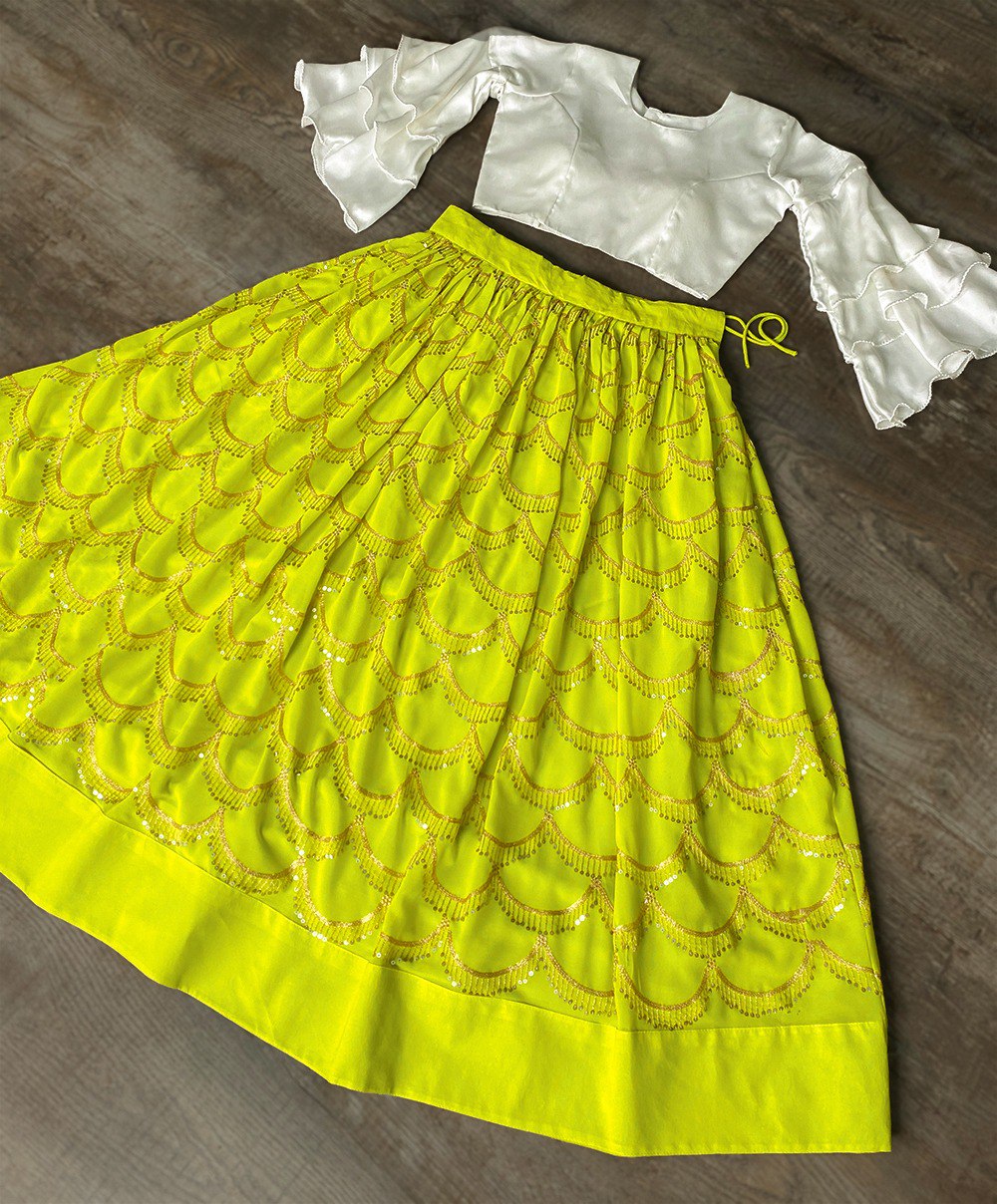 Parrot Color Sequins Embroidery Work Georgette Two Piece Lehenga