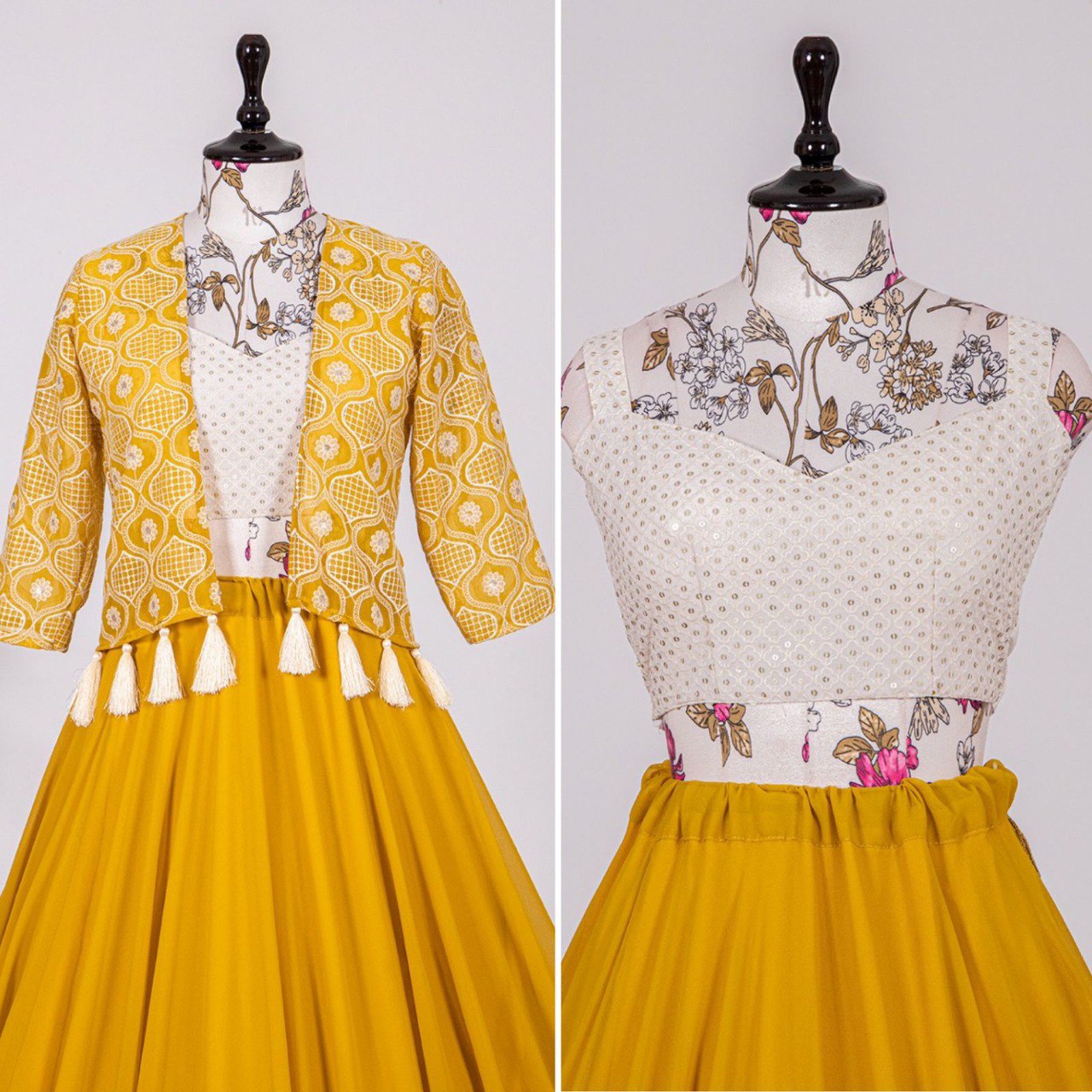 Mustered Color Sequins Embroidery Georgette Lehenga Choli With Jacket