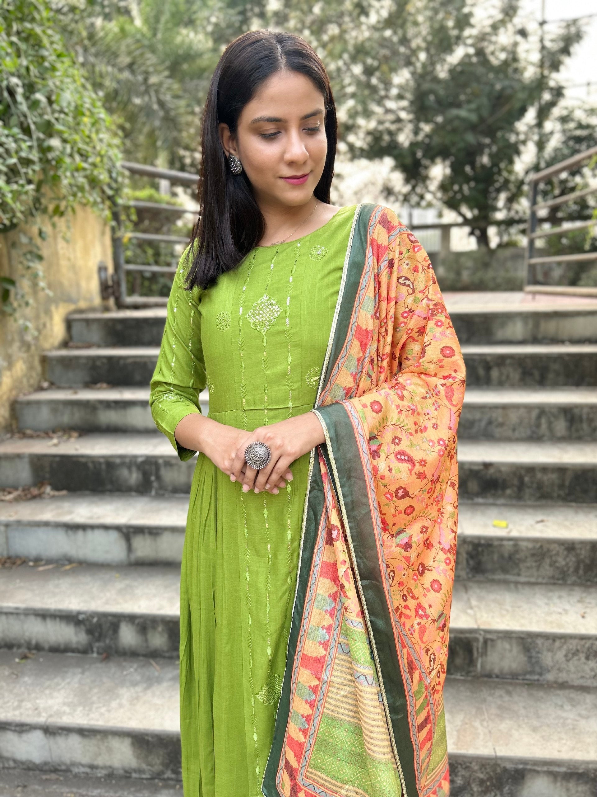 Exclusive Designer Green Kurta With Dupatta
