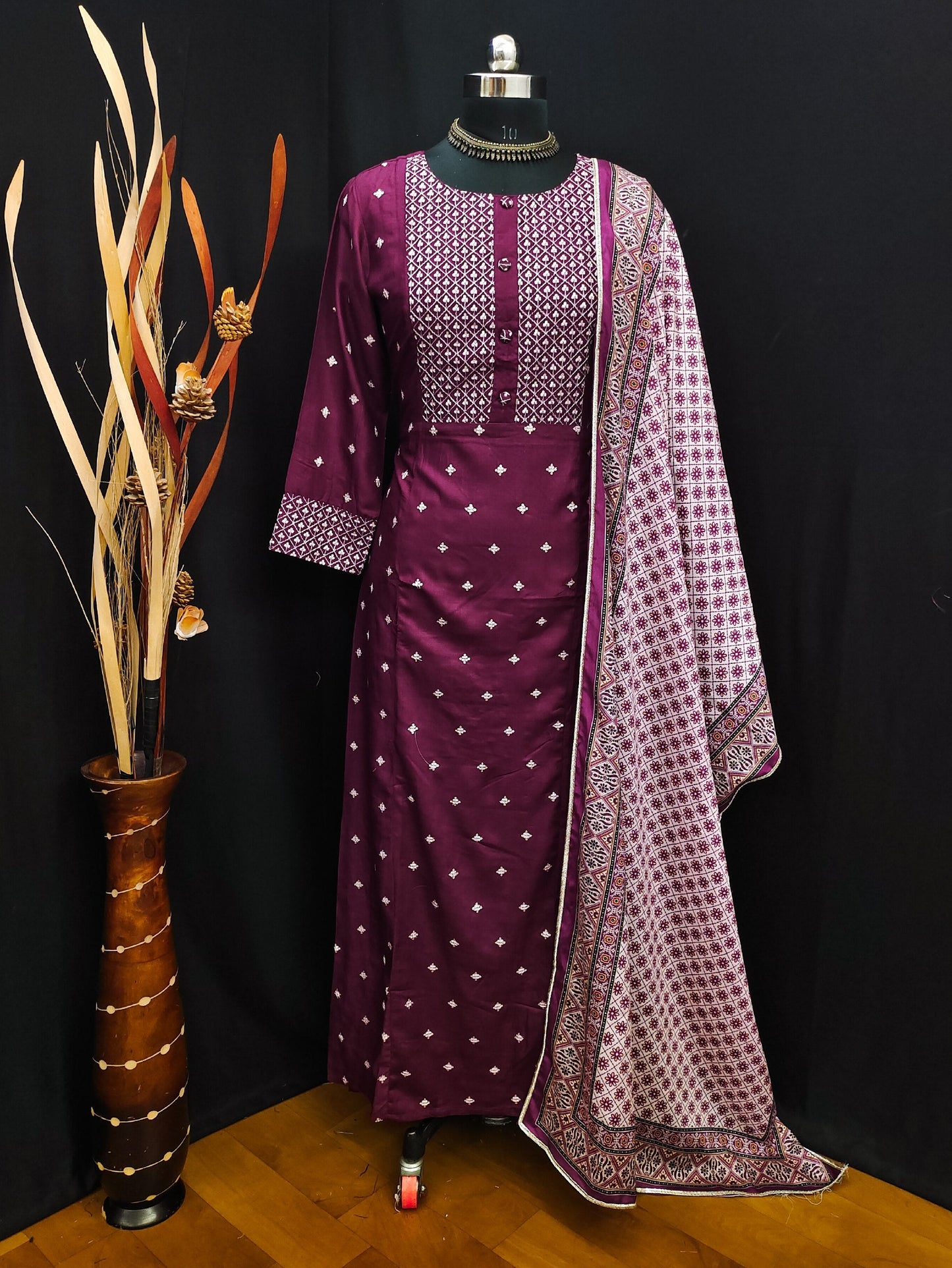 Exclusive Designer Wine Kurta With Dupatta