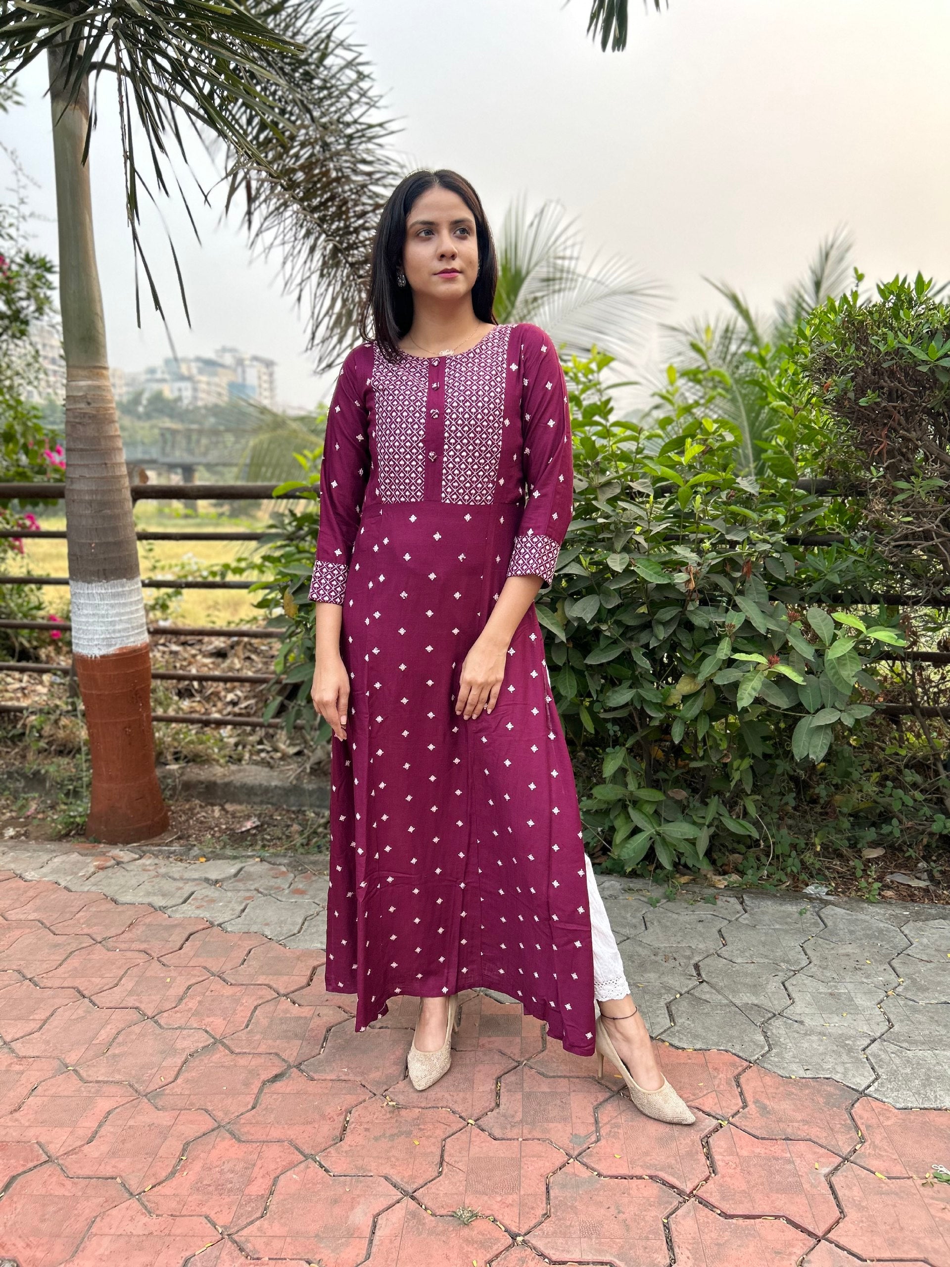 Exclusive Designer Wine Kurta With Dupatta
