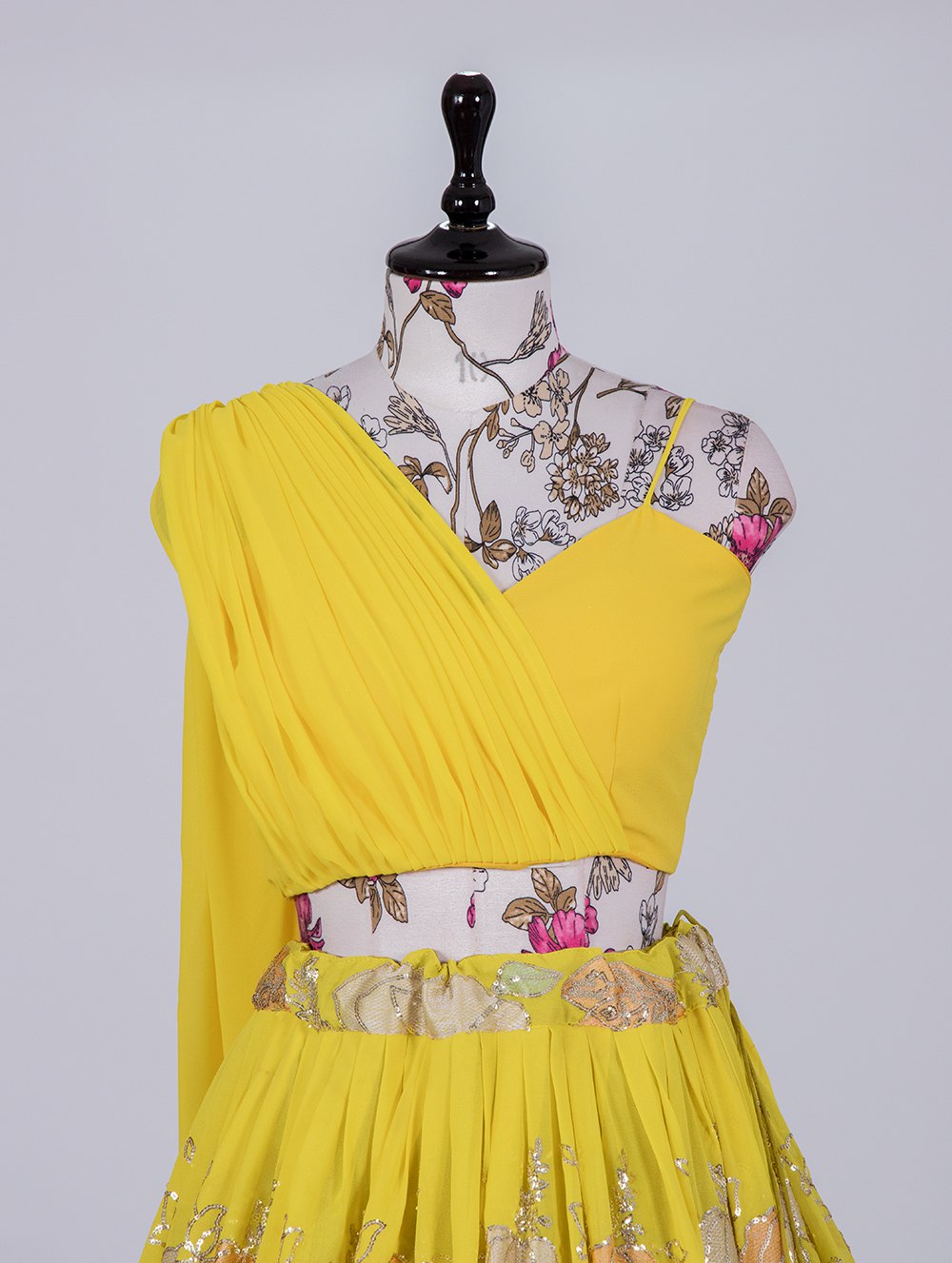 Yellow Color Sequins And Thread Embroidery Work Georgette Lehenga Choli