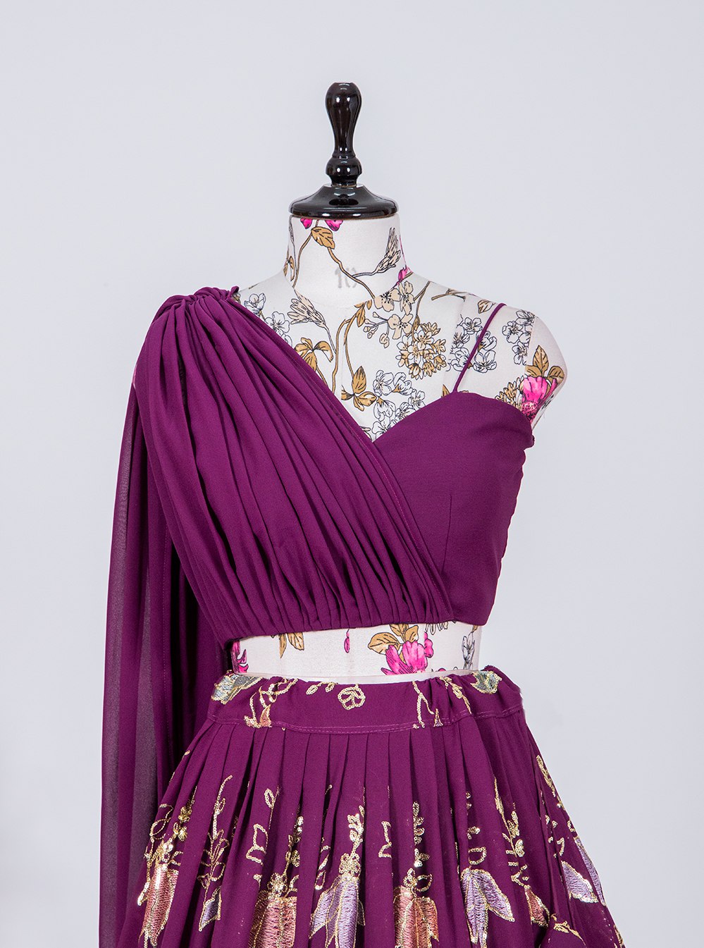 Wine Color Thread And Sequins Embroidery Work georgette Lehenga Coli