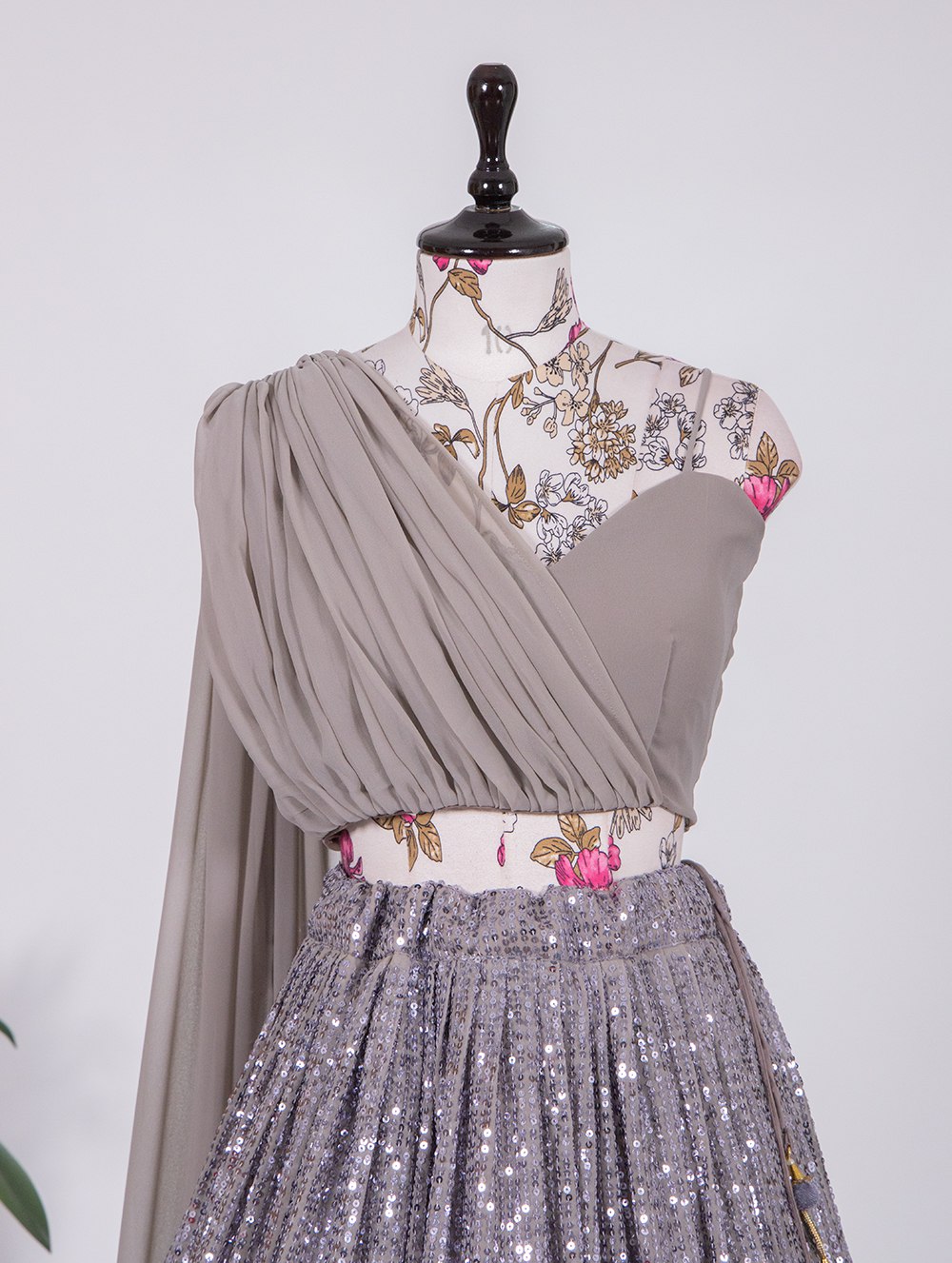 Grey Color Sequins And Thread Work Georgette Lehenga Choli