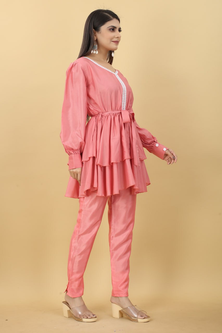 New Pink Colour Cotton Designer Party Wear Pant With Top