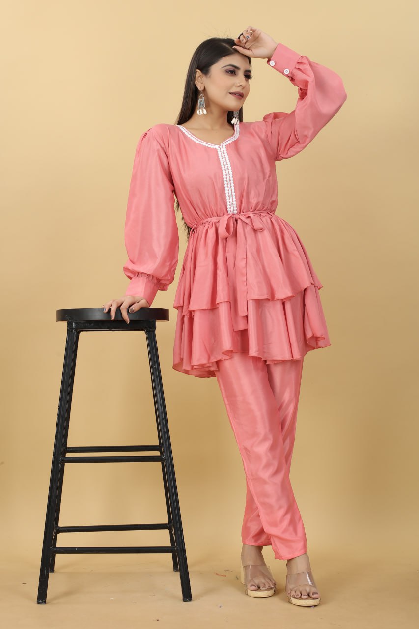 New Pink Colour Cotton Designer Party Wear Pant With Top