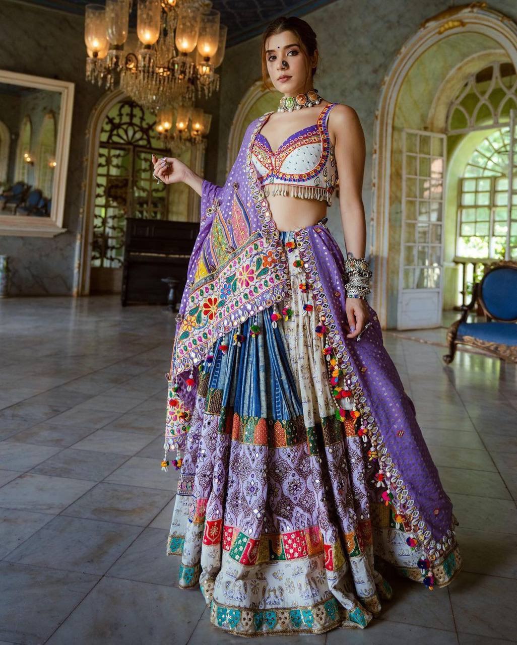 Blue Colour Fancy Digital Printed Work Lahenga Choli With Dupatta