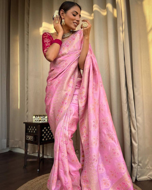 ONION PINK PURE SOFT SILK SAREE WITH TWIRLING BLOUSE PIECE