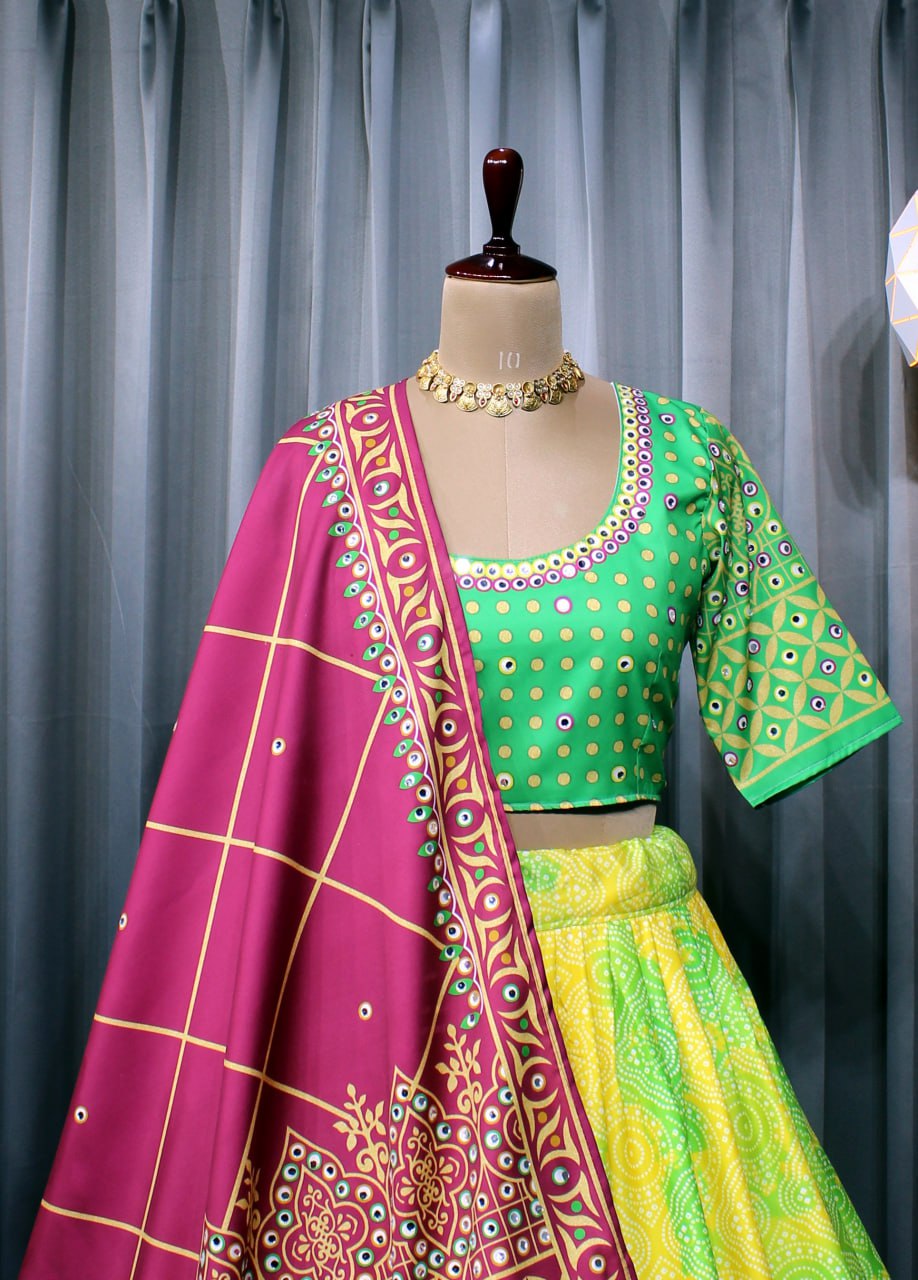 Yellow Colour Fancy Digital Printed Work Lahenga Choli With Dupatta