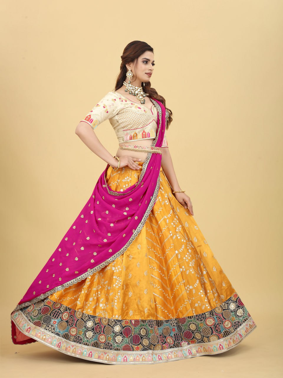 Haldi Bridal Lahenga Choli With Heavy Taffeta Silk Fully Stitched
