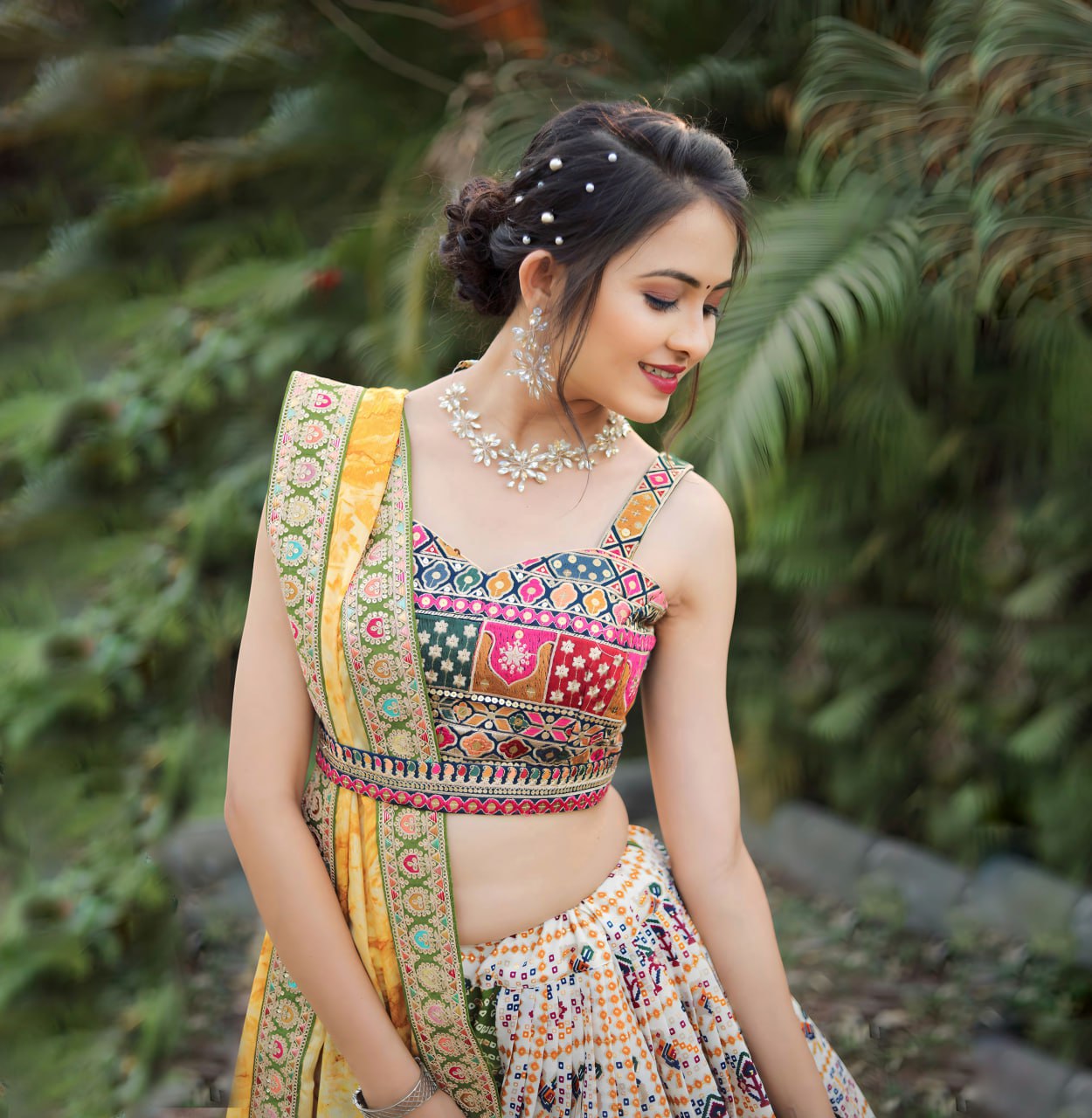 Bandhej Patola Foil Print Lahenga Choli Full Stitched