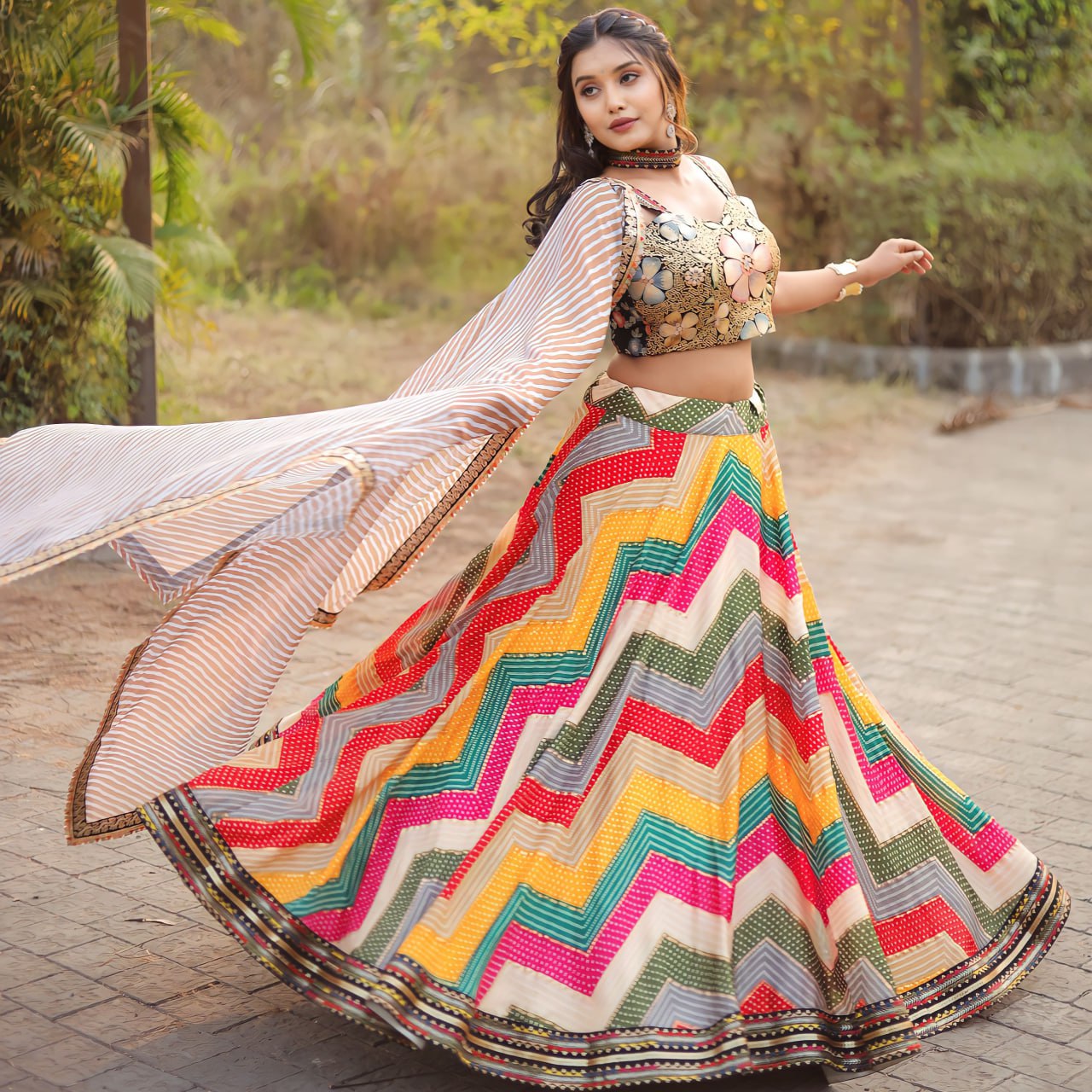 Rainbow Zig- Zag Lahenga Choli Fully Stitched