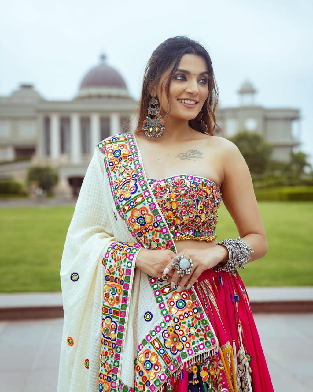 Pink Colour Fancy Digital Print Work And Real Mirror Work Navratri Lehenga Choli