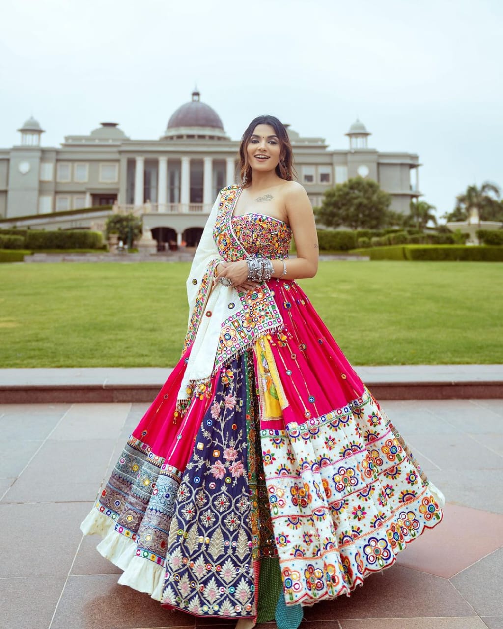 Pink Colour Fancy Digital Print Work And Real Mirror Work Navratri Lehenga Choli