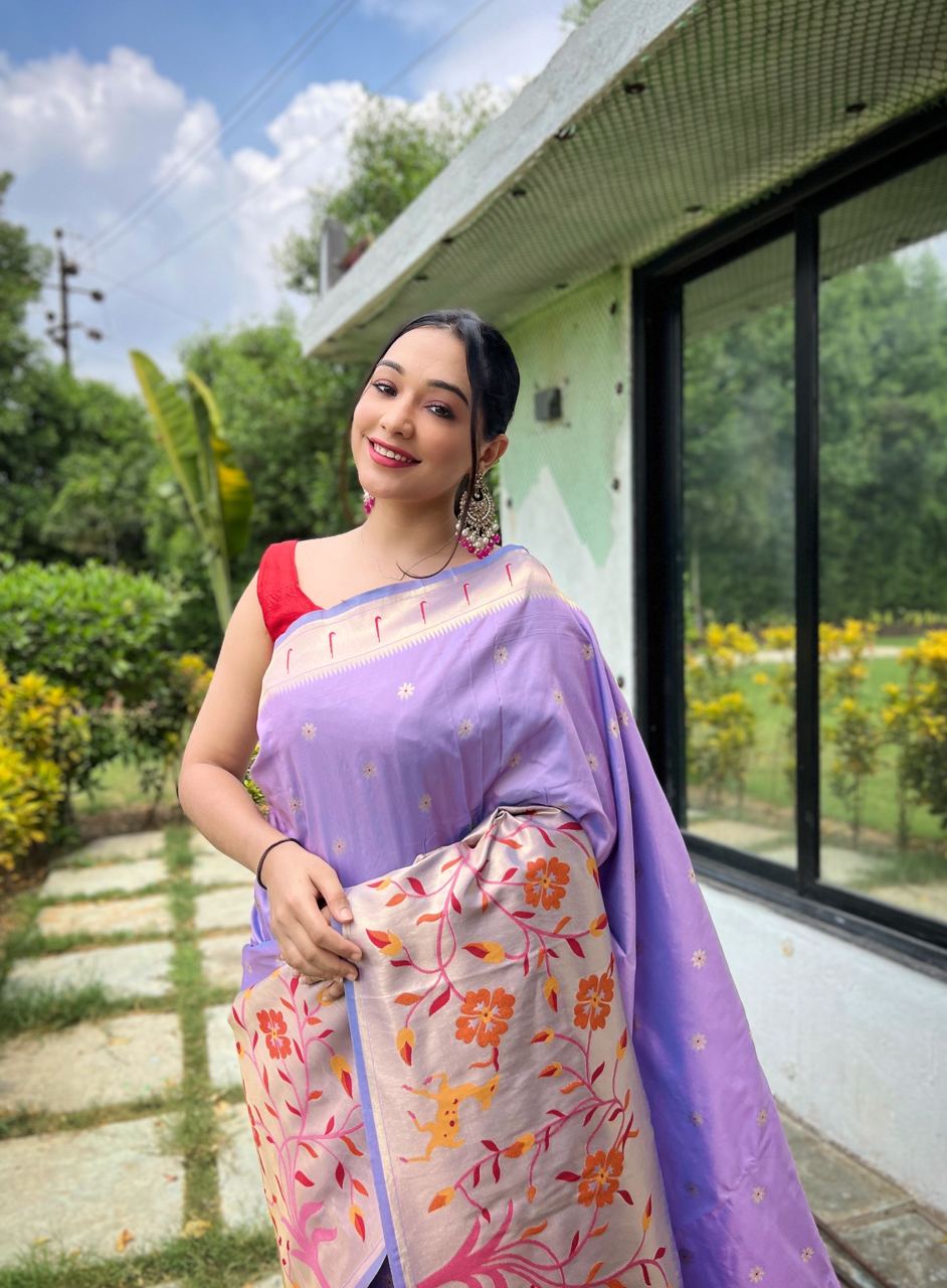 Lavender Paithani Big Border Woven Saree