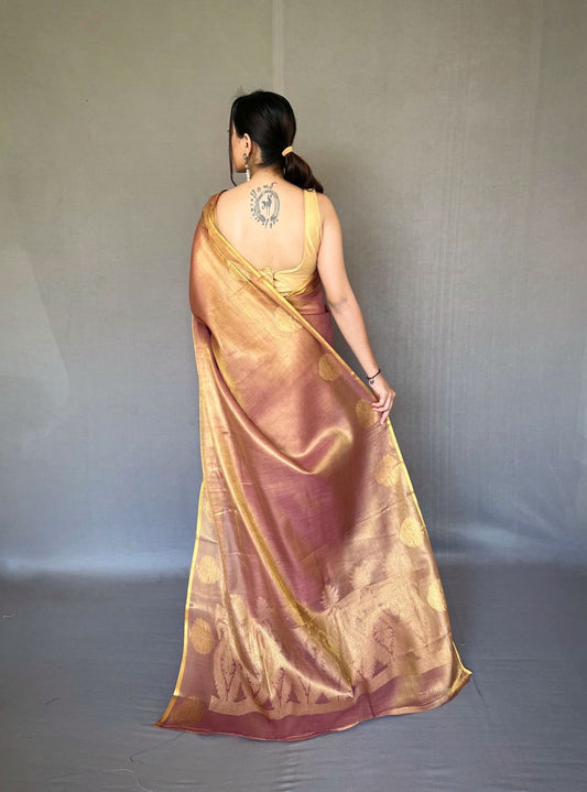 Copper Brown Banarasi Tissue Silk Zari Woven Saree