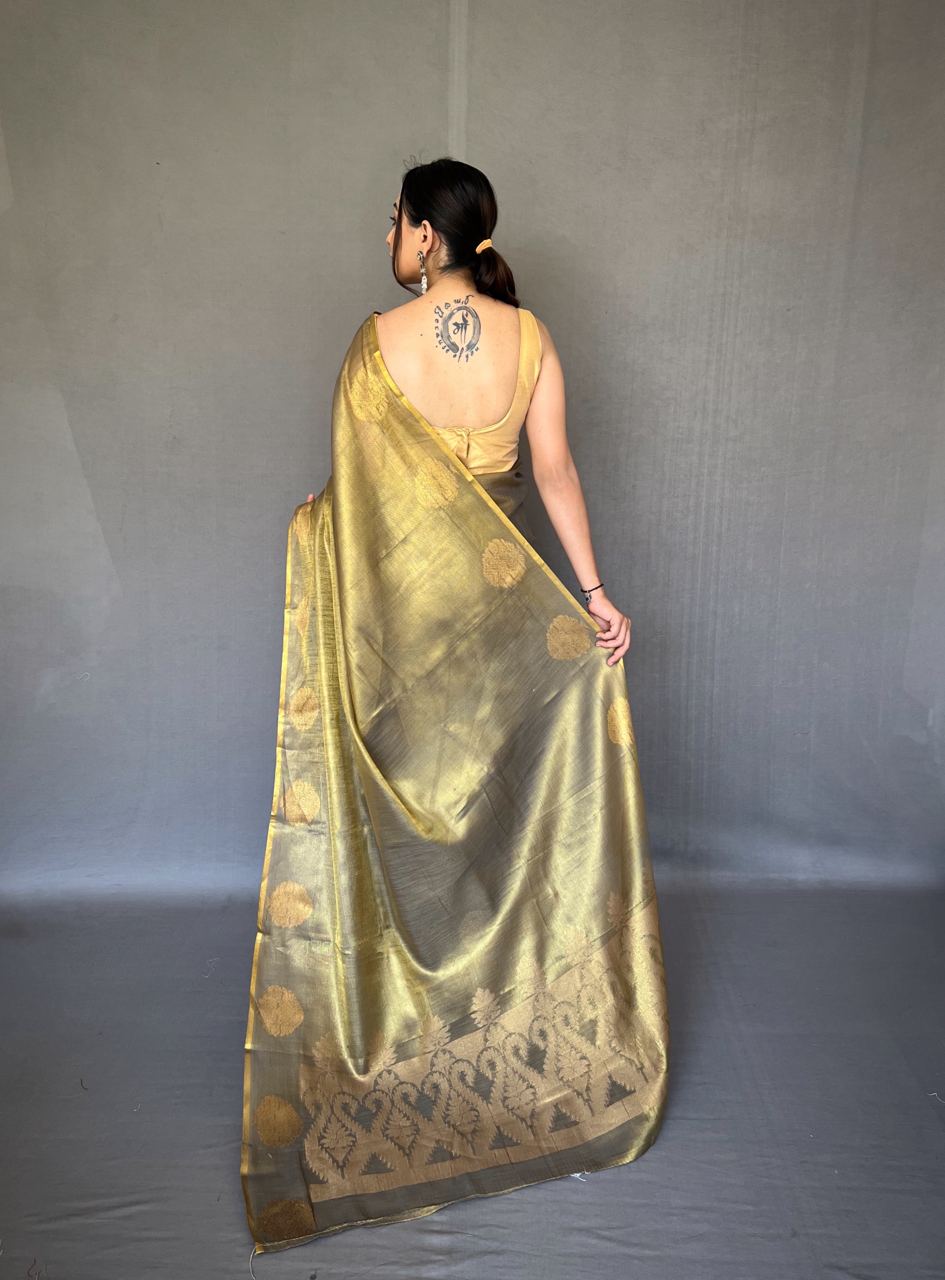 Mehendi Green Banarasi Tissue Silk Zari Woven Saree
