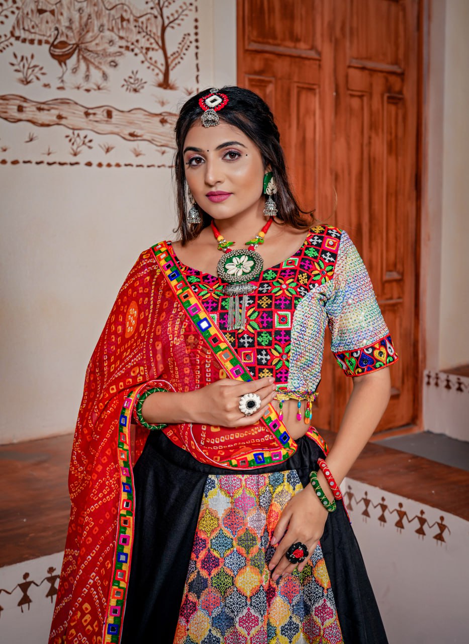 New Multi Dandiya Navaratri Lahenga Choli Full Stitched