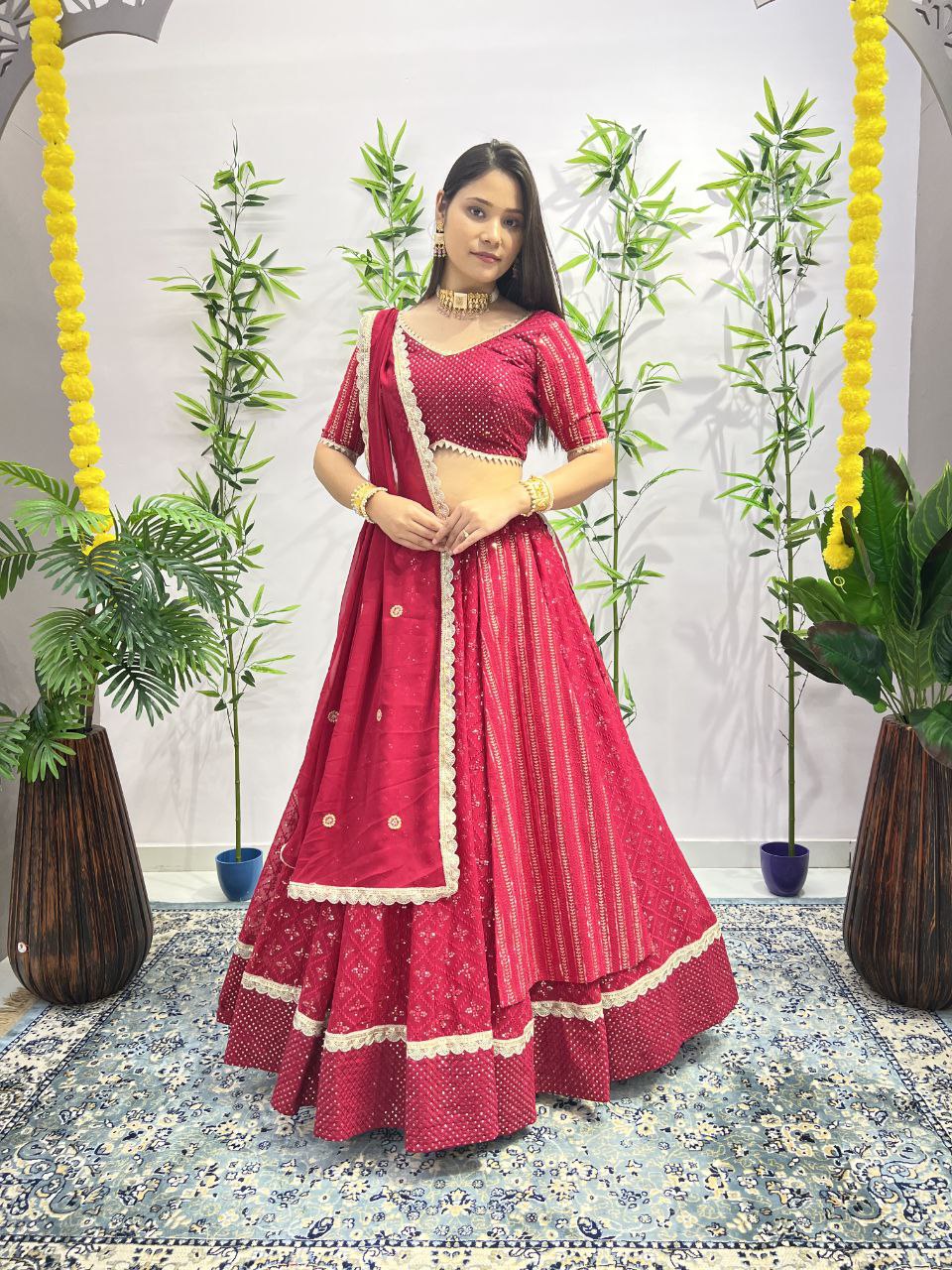 Pink Color Premium Quality Chamkila Full Stitched Lahenga