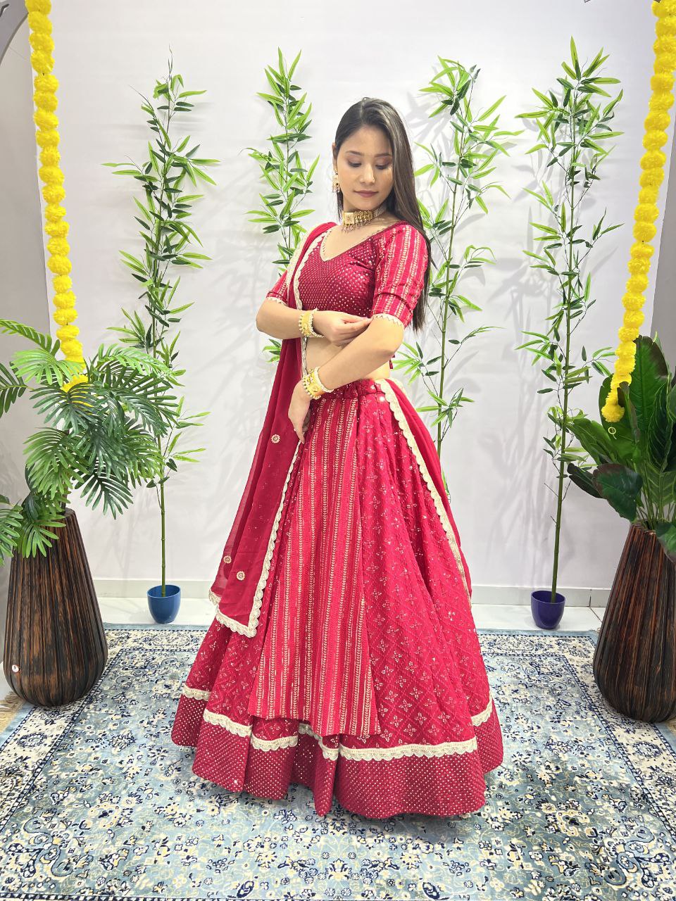 Pink Color Premium Quality Chamkila Full Stitched Lahenga