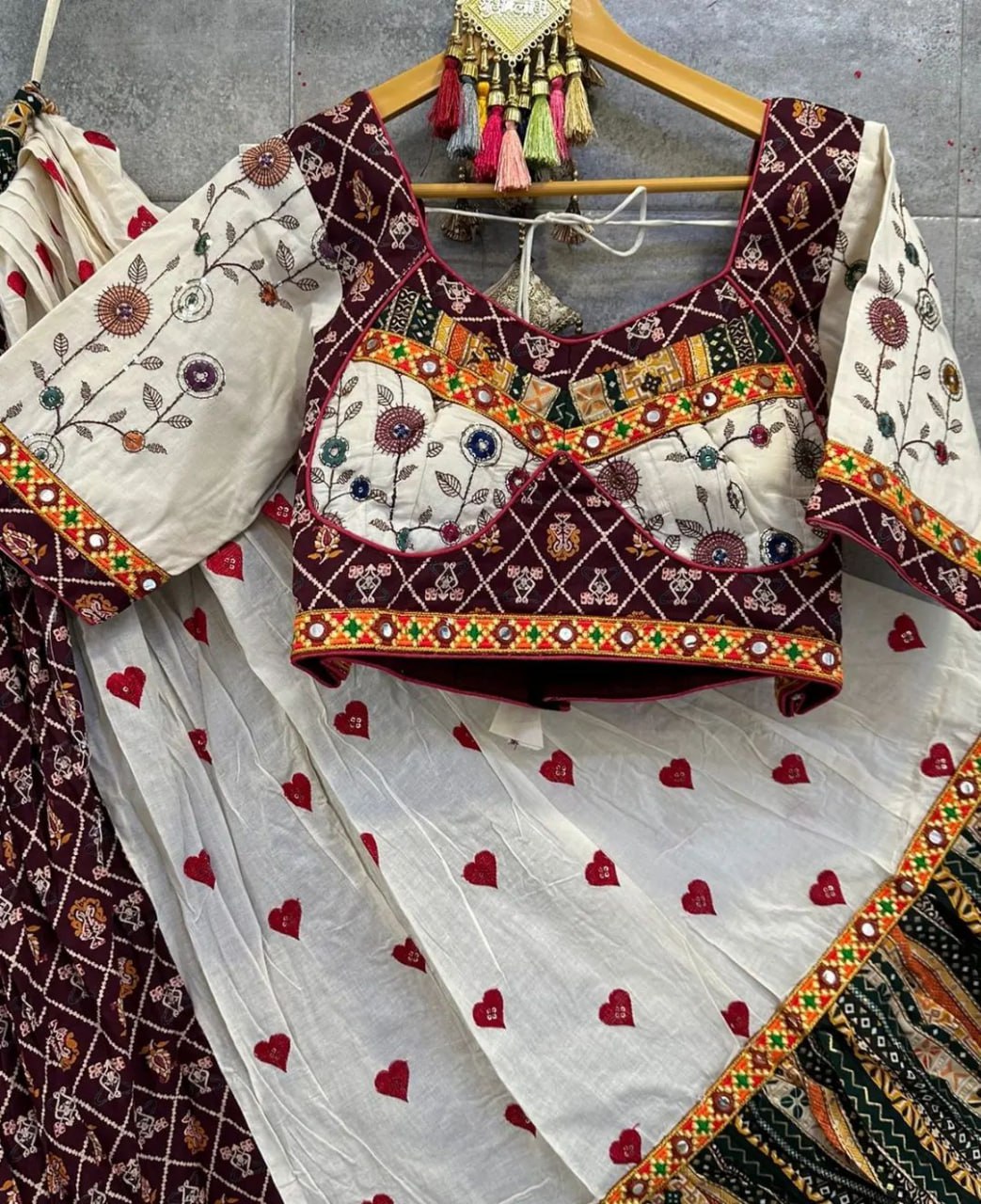Maroon White Fancy Digital Print Soft Butter Silk With Real Mirror Work
