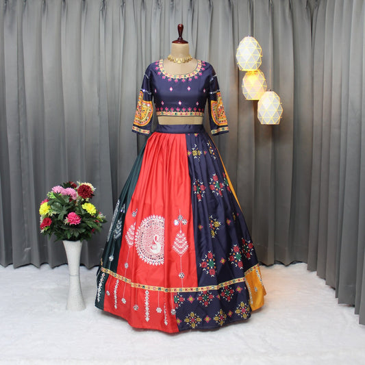 Multicolor Fancy Digital Print Soft Butter Silk and Real Mirror Work Lehenga Choli