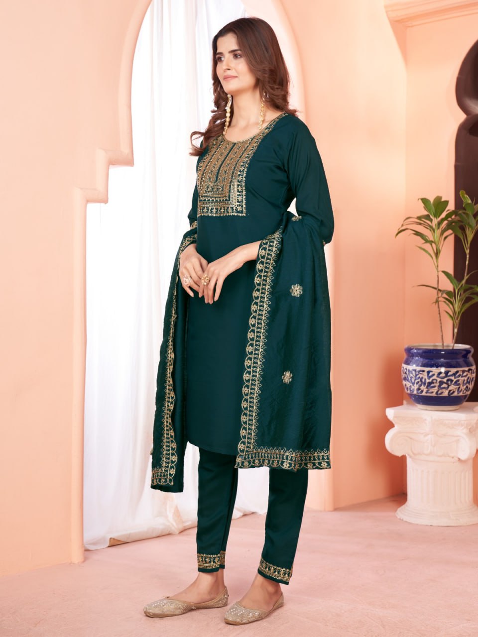 Rama Color Our Exquisite Kurti Set Complete With Dupatta and Pants