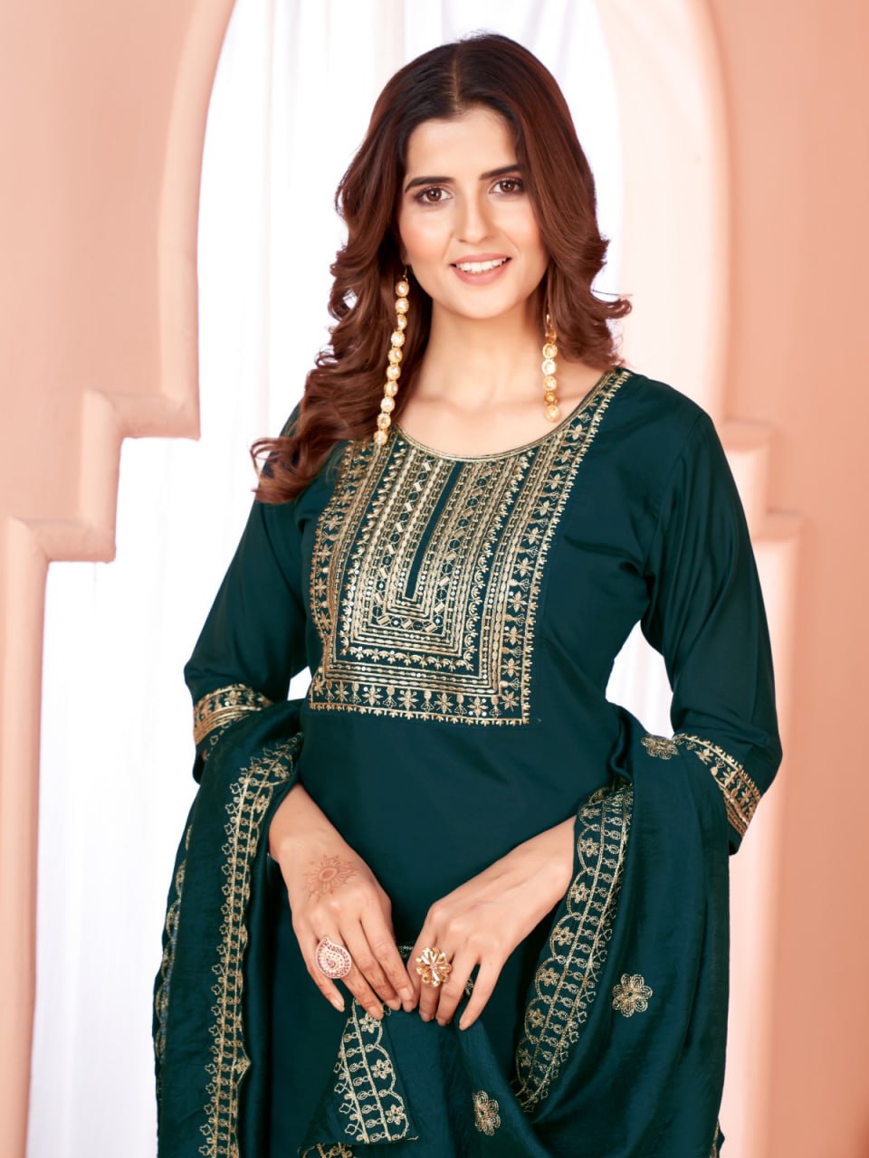 Rama Color Our Exquisite Kurti Set Complete With Dupatta and Pants