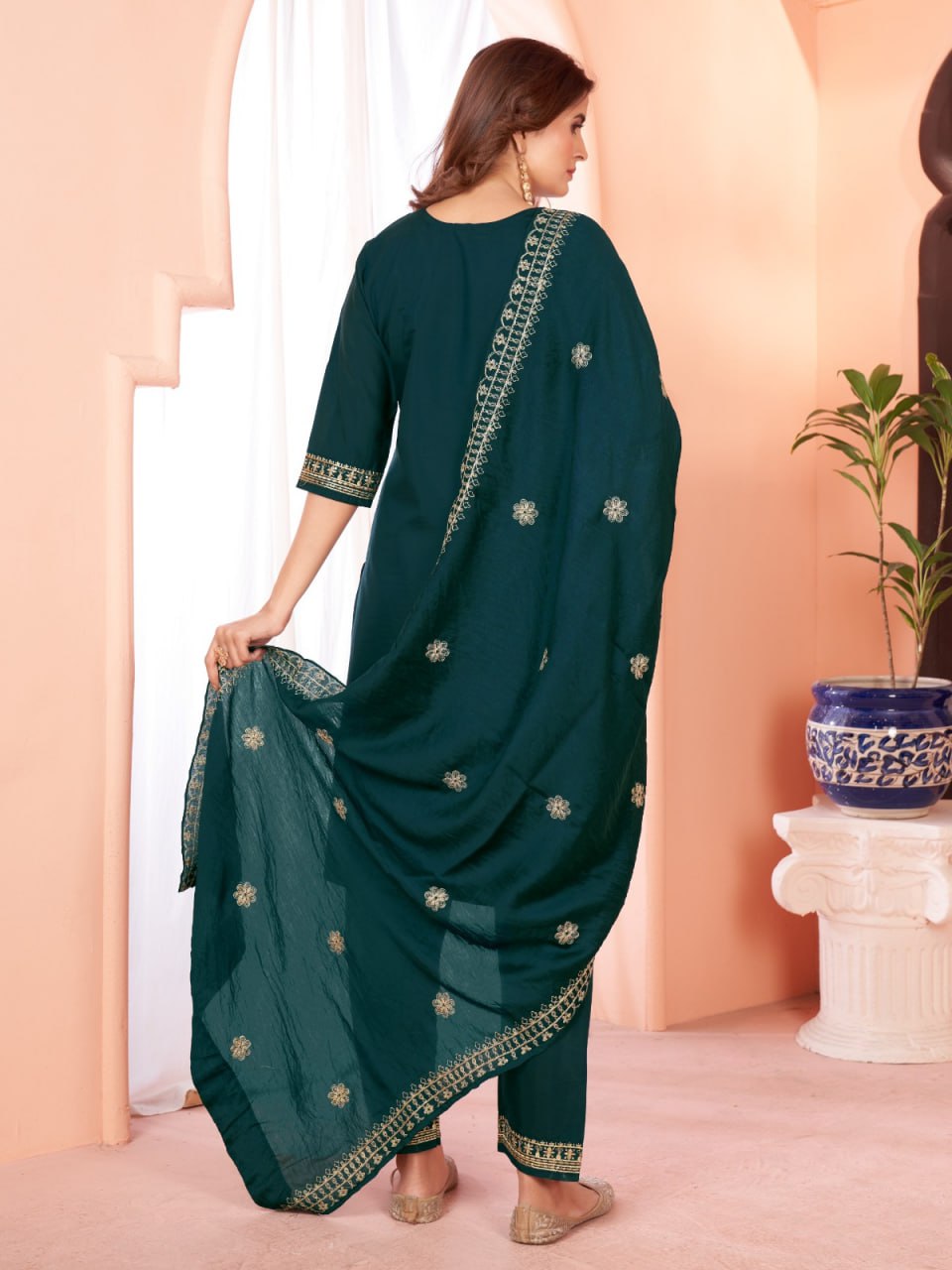 Rama Color Our Exquisite Kurti Set Complete With Dupatta and Pants