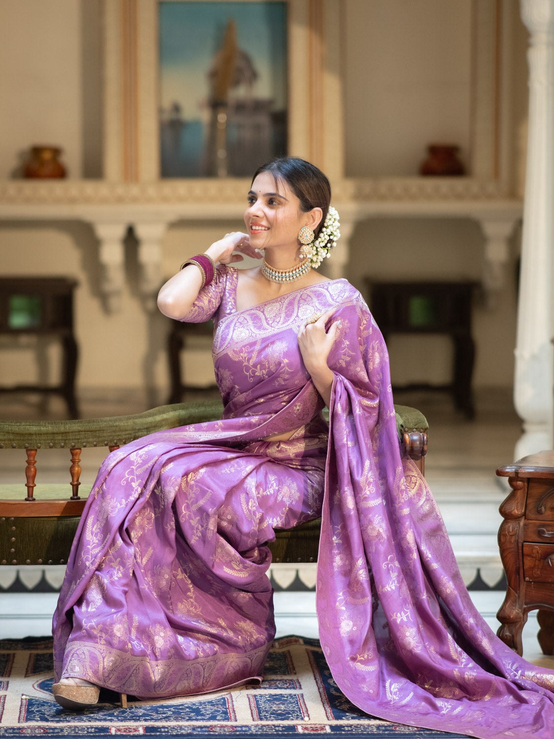 Lavender Color Pure Banarasi Golden Zari Weaving and Soft Silk Saree